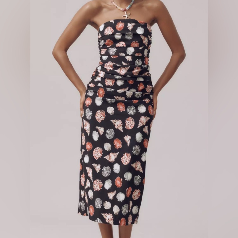 Anthropology Soleil Magic Fabric Strapless Ruched Dress, Size Small Petite